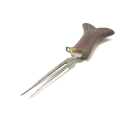 Vintage Wood and Brass Fish Carving Set - Picture 5 of 14